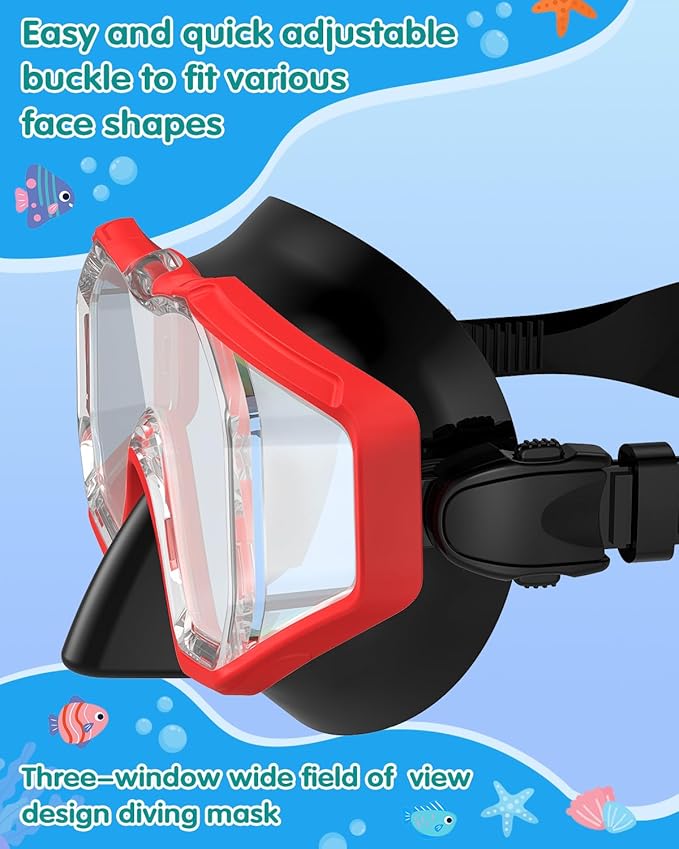 W WSTOO Kids Swim Goggles with Nose Cover,Snorkel Diving Swimming Mask for Youth 5-15,HD 3-Window Wide Vision Anti-Shattered Lens Anti-Fog&Leak