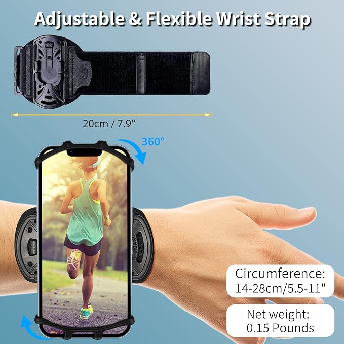 Wristband Phone Holder for Running,【360° Rotatable & Upgrade Anti-Drop】 Forearm Armband for iPhone 16/15/14/Pro/Mini/12/11/SE/XR XS,Fits All 4-6.5 Inch Smartphones (Black)