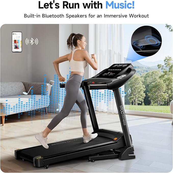 Treadmills for Home with Incline, Auto Foldable Running Treadmills, 8.0 MPH Walking Pad Treadmill with Bluetooth, 300 lbs Weight Capacity Quiet
