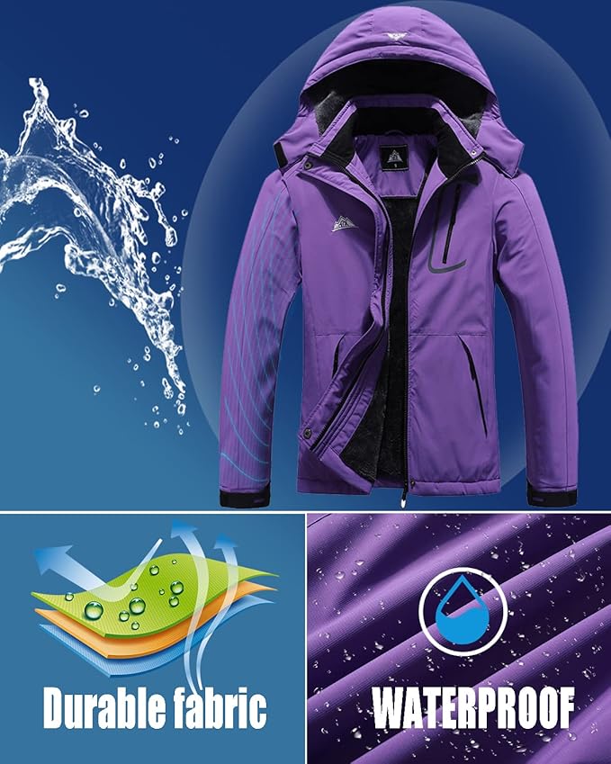MOERDENG Women's Waterproof Ski Jacket Warm Winter Coat Outdoor Windbreaker Hiking Snowboarding Jacket