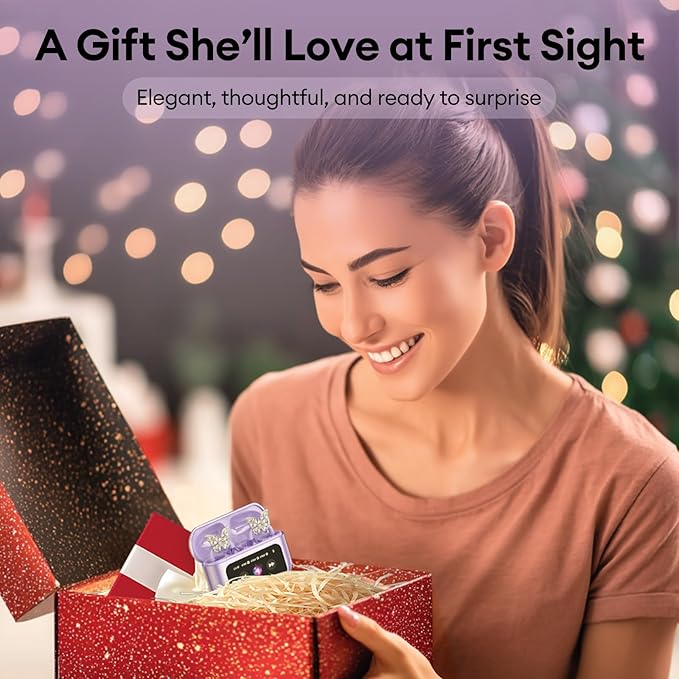 Stylish Open Ear Clip On Earbuds with Removable Butterfly Earring, Clip On Headphones with LCD Touch Screen, Fashionables Open Ear Headphones for Women, Butterfly Earring Purple Earbuds