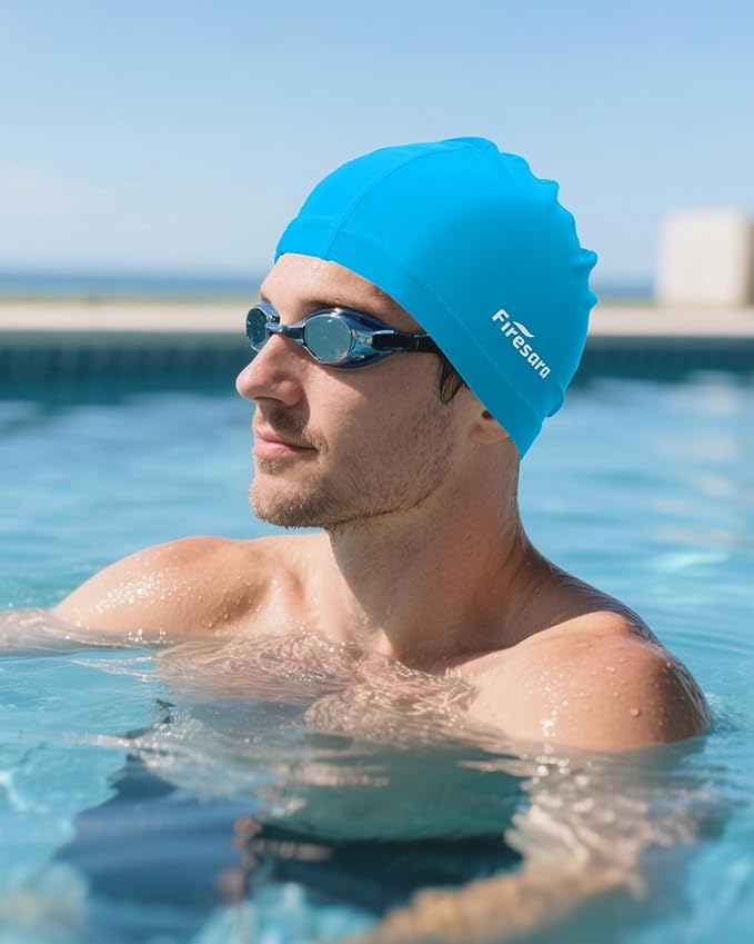 Firesara Fabric Swim Cap, High Elasticity Swimming Cap Keeps Hair Clean Breathable Fit Both Long Hair Short Hair, Swim Caps Woman Girls Men Kids One Size Hat