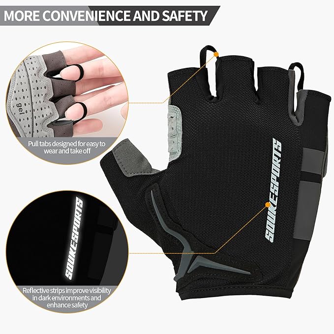Souke Sports Mens Cycling Gloves with Gel Pads Half Finger Bike Gloves Lightweight Anti-Slip Shock-Absorbing for MTB Road Biking