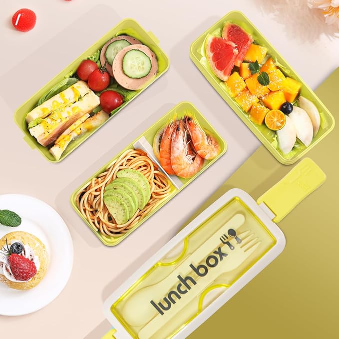 Iteryn Bento Box Lunch Box, 3 Layers Stackable Lunch Containers with Compartments-Leakproof Eco-Friendly Meal Prep Containers