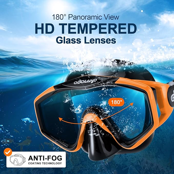 Odoland Kids Snorkeling Packages Snorkel Set, Dry Top Snorkel Mask with Adjustable Swim Fins for Boys and Girls Age 7-14