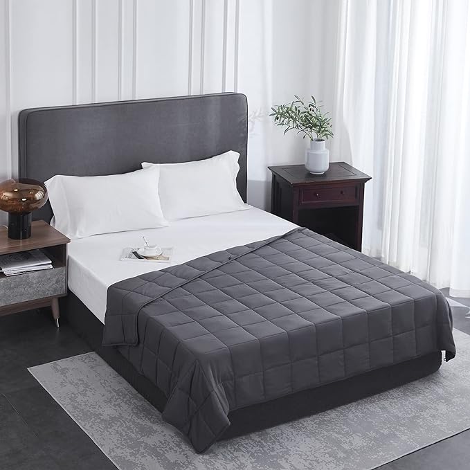 L'AGRATY Weighted Blanket Queen Size (Dark Grey, 60''x80'' | 25 lbs) Cooling Breathable Heavy Blanket with Glass Beads for Adults