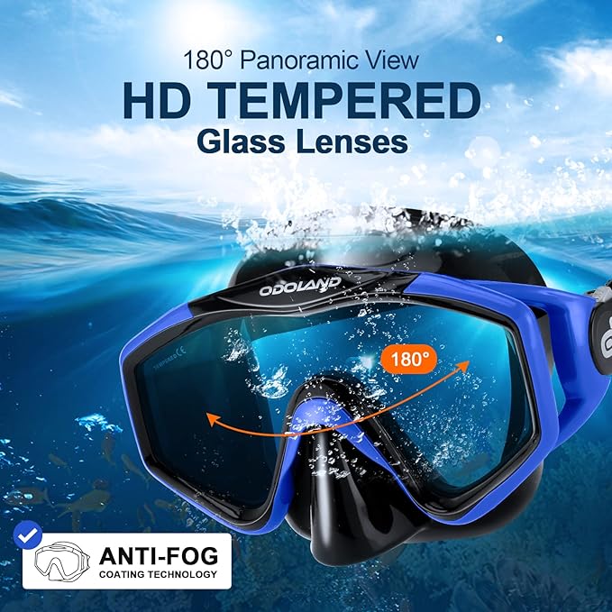 Odoland Kids Snorkeling Packages Snorkel Set, Dry Top Snorkel Mask with Adjustable Swim Fins for Boys and Girls Age 7-14