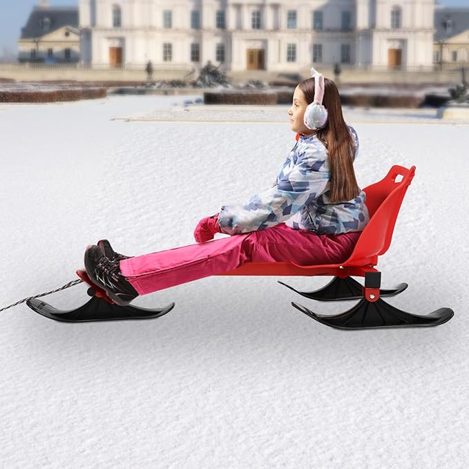 Snow Racer Scooter, Modern Ski Scooter Scooter up to 192.9lbs Board Snow Racer Sled for Kids and Adults