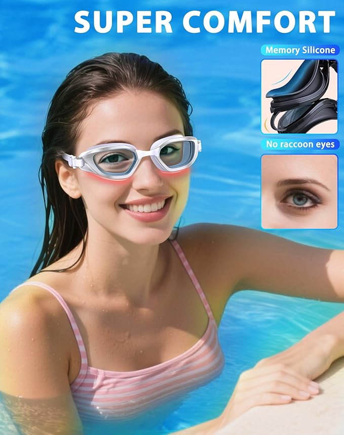 Swim Goggles, Unisex Adult Swimming Goggles Anti Fog Anti UV No Leakage Wide View for Men Women Youth