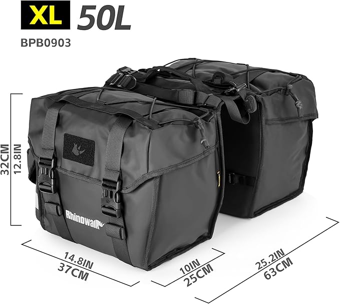 Rhinowalk Bike Pannier Bag for Bicycle Rear Rack Bag 22/40/50L Cycling Saddle Bag Luggage Storage Bag for Long Distance with Rain Cover