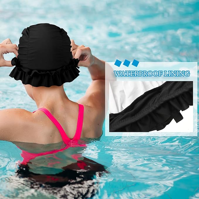 Soulchen 3 Pcs Swim Cap Women Adult with Ruffled Edges Nylon Cloth Swimming Cap for Women Bathing Hats Swim Turban Waterproof Swimming Hat