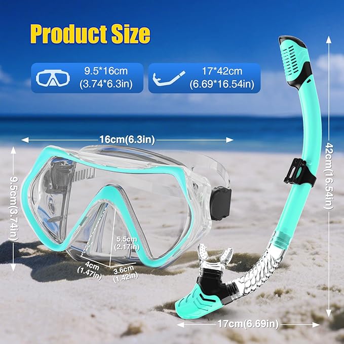 Snorkeling Gear, Dry Snorkel Set180° Panoramic Wide View,Anti-Fog Scuba Diving Mask, Professional Snorkeling Gear for Free Breathing, Swimming, Diving