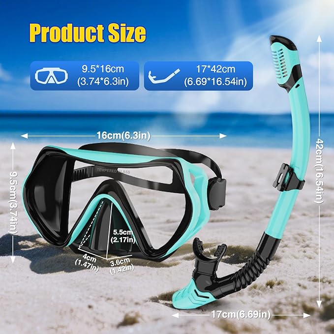 Snorkeling Gear, Dry Snorkel Set180° Panoramic Wide View,Anti-Fog Scuba Diving Mask, Professional Snorkeling Gear for Free Breathing, Swimming, Diving