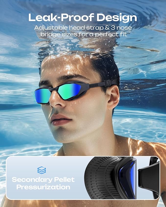 Swim Goggles, Unisex Adult Swimming Goggles for Men Women Youth - Anti Fog, Anti UV, No Leakage, HD Wider View
