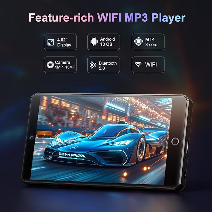80GB MP3 Player with Bluetooth and Camera, Android 13 OS MP3 & MP4 Player with 4" Touchscreen and Speaker, Spotify Music Player with Audible, FM Radio, Amazon Music, Play Store