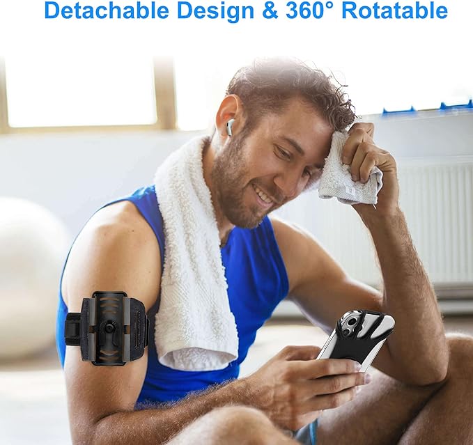 Cell Phone Running Armband - Detachable & 360° Rotatable Universal Cellphone Arm Band for iPhone 17 16 15 14 13 Pro Max Plus Samsung Galaxy Note S24 S23 for Workout Exercising Walking Jogging