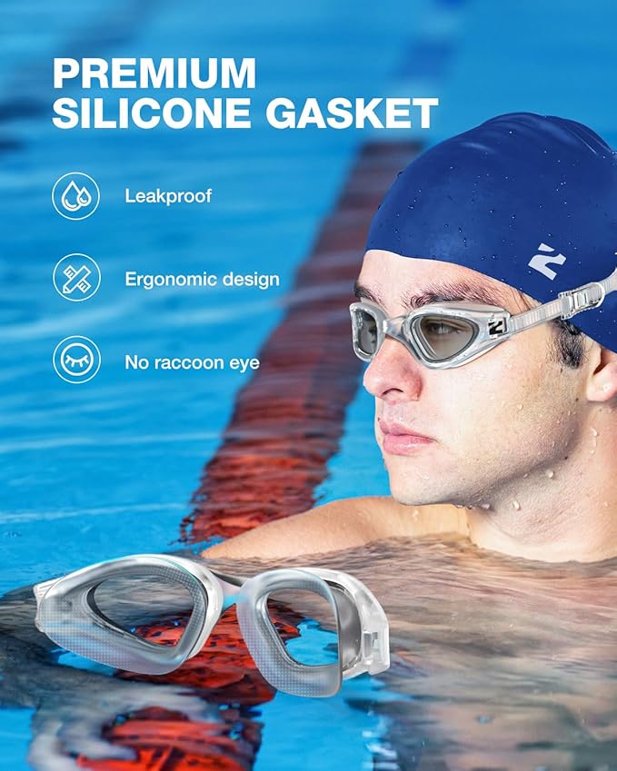 ZIONOR G1 Lite Swim Goggles with Swim Cap Comfortable Anti-fog Swimming Goggles Cap Set for Adult Men Women