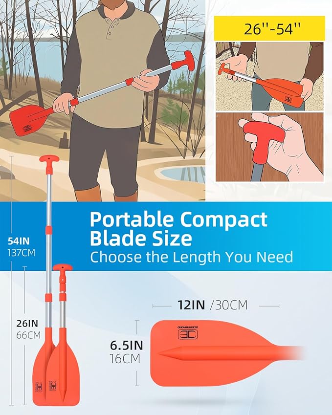 OCEANBROAD Telescoping Emergency Paddle 21''-42''（Assembling Required）/26''-54'' Aluminium Shaft for Kayaking Boating Canoeing River Tubing