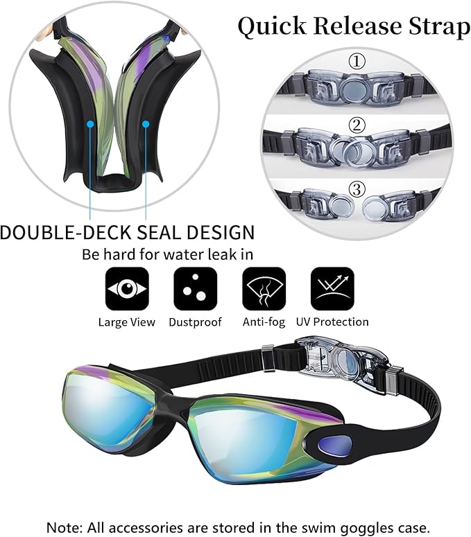 Swim Goggles Swimming Goggles No Leaking with Nose Clip, Earplugs, Swim Cap and Case for Men Women