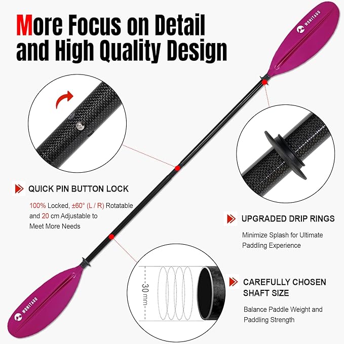 Kayak Paddle Premium Carbon Fiber Paddle with Reinforced PP + Fiberglass Blade, Floating Adjustable Kayaking Oars, 3 Piece, 220-240 cm/86-94 Inches, 240-260 cm/94-102 Inches