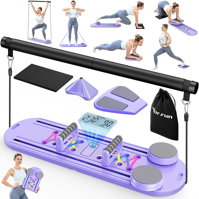 Pilates Board, Pilates Reformer Set, 7 in 1 Multifunctional Pilates Reformer Machine with Timer, Portable Foldable Pilates Board for Home Workout, Pilates Kit with Storage Bag