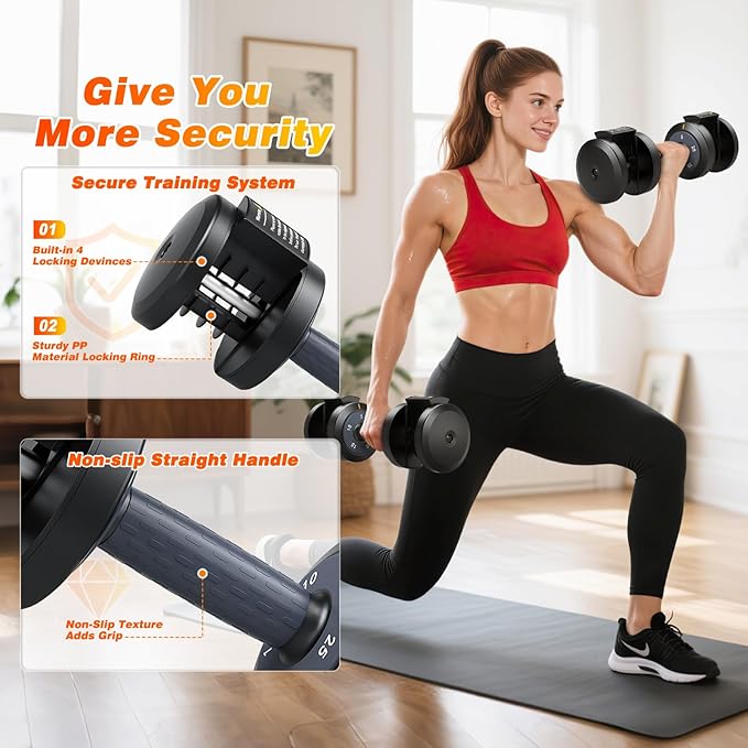 XDDIAS Adjustable Dumbbell Set of 2, 25/55/80LB Dumbbell Set-1Sec Adjustable Weights-5/10 in 1 Free Weights Dumbbells Set with Effortless Tray/No-Slip Handle-Compact Size for Women/Men at Home Gym