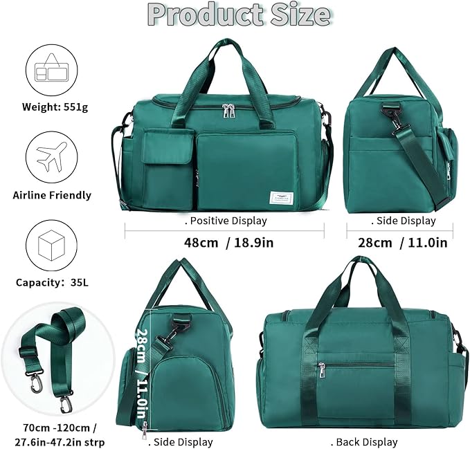 FIORETTO Women's Gym Duffle Bag with Shoes Compartment, 37L Capacity, Ideal for Travel, Gym, Sports, Duffel, Weekender