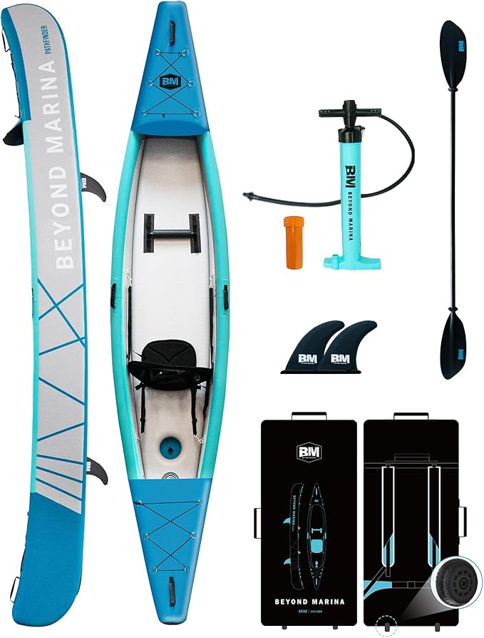 BEYOND MARINA Inflatable Kayak 1 & 2 & 3 Person Adult- Full Drop Stitch Kayak with Aluminum Paddles, Seats, Footrests, Pump, Fins