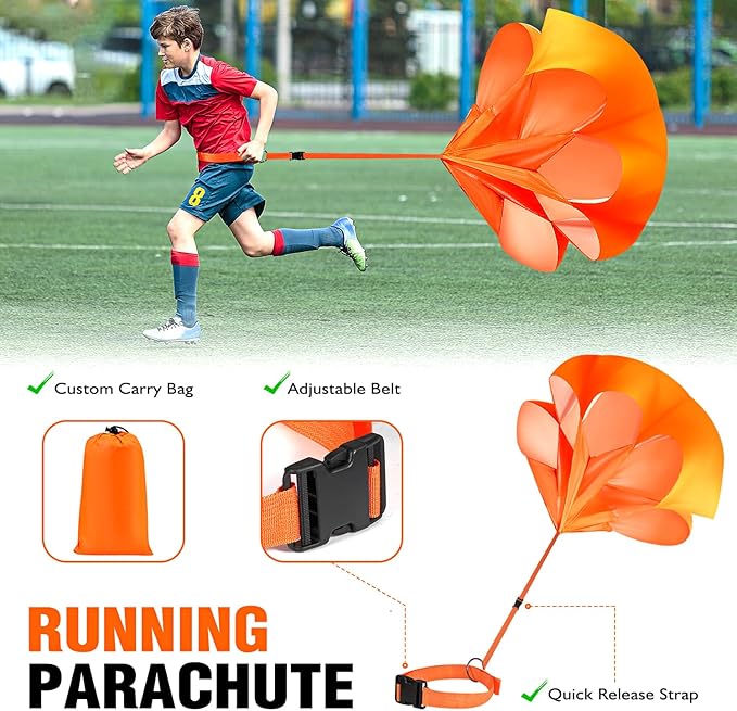 Soccer Training Equipment, Speed Agility Training Equipment for Kids Youth Adults, 20ft Agility Ladder, 4 Hurdles, Jump Rope, 12 Soccer Cones, Running Parachute, Football Training Equipment