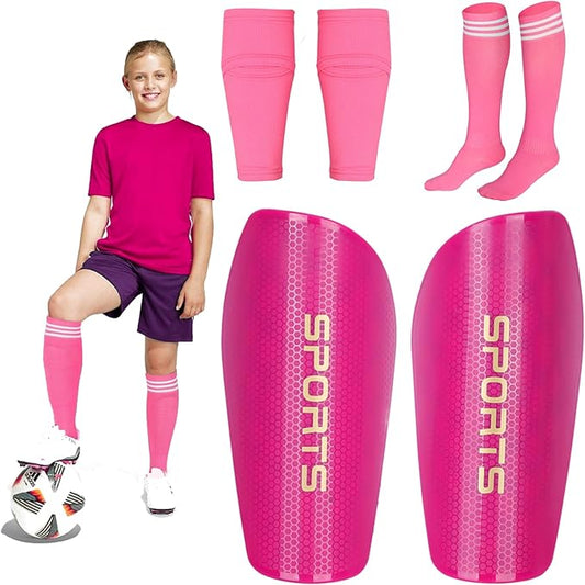 Soccer Shin Guards for Kids Adults, Toddler Shin Pads Set with Sleeves and Long Soccer Socks for Age 2-16 Boys & Girls, Youth &Men, Lightweight Soccer Equipment