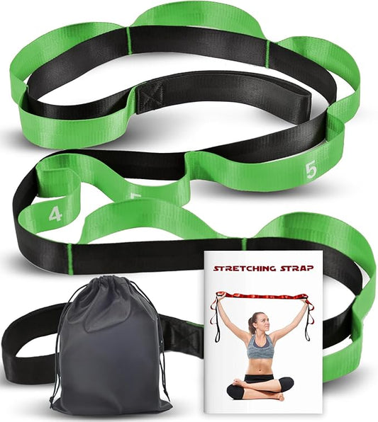Stretching Strap with 10 Loops-Yoga Strap for Physical Therapy,Home Workout,Pilate & Flexibility Training,Non Elastic Exercise Stretch Band for Hamstring,Leg Stretcher Belt,Flexibility Fascia