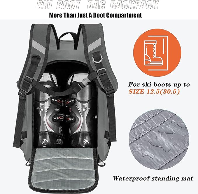 KEOFID 50L Ski Boot Bag Backpack, Waterproof Ski Bag, Travel Backpack for Ski Helmet, Snowboard