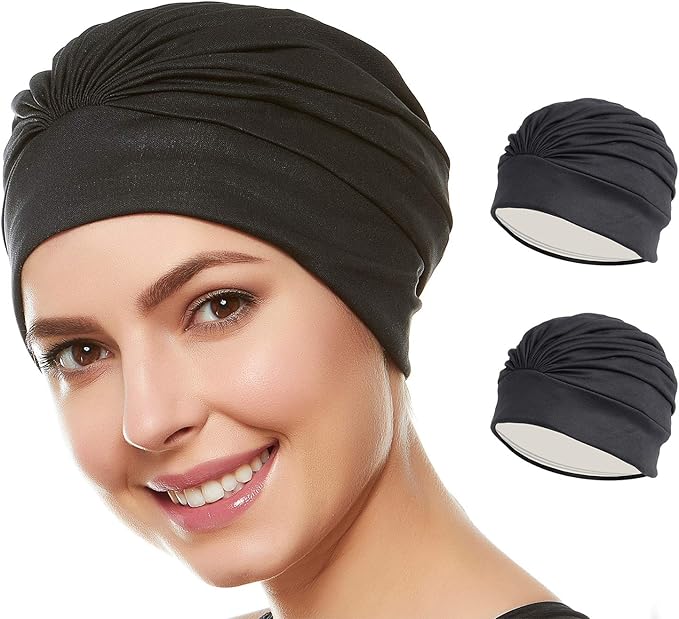 BEEMO Swim Caps for Women Swimming Turban Polyester Latex Lined Pleated for Ladies