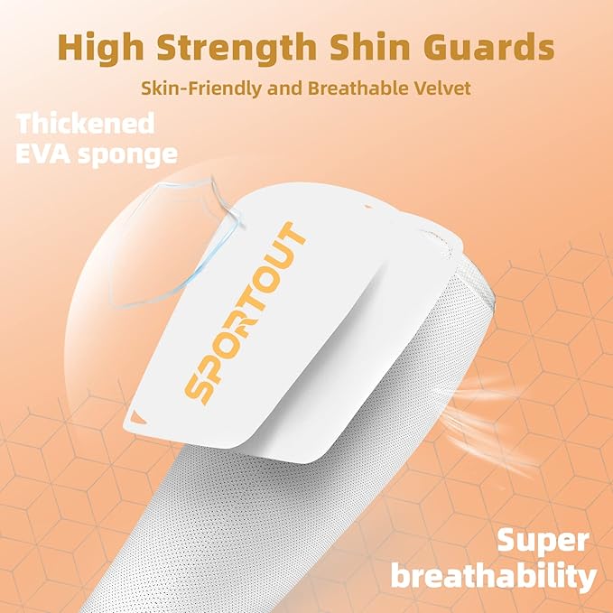 Sportout Soccer Shin Guards - Shin Guards Soccer Kids Youth Adult Protective Shin Pads with Sleeves and Insert Pocket for Boys Girls for Age 4-6, 6-8, 8-10,10-12,12-14,14-Adult