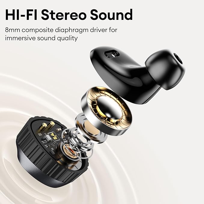 PAXA Wireless Earbuds with Touch Screen Headphones Bluetooth 5.4 Ear Bud IPX4 Light Weight in Ear Earbuds Comfortable Fit Deep Bass Stereo 5 EQ Modes ENC Clear Call for Android/iOS(Black)