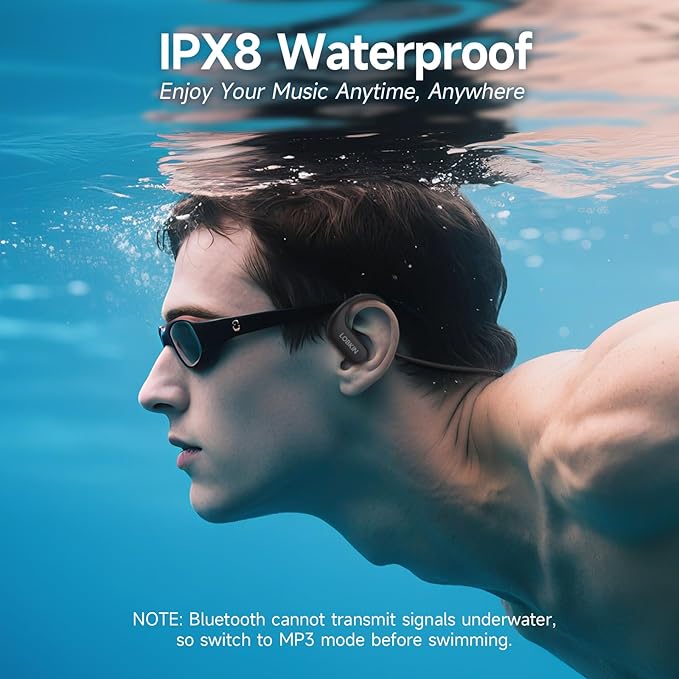LOBKIN Waterproof Earbuds for Swimming, Bone Conduction Headphones IPX8 Swimming Headphones 8GB Memory Bluetooth 5.4 Wireless 8H Playtime in Ear Underwater Sport Earphones for Swimming, Running