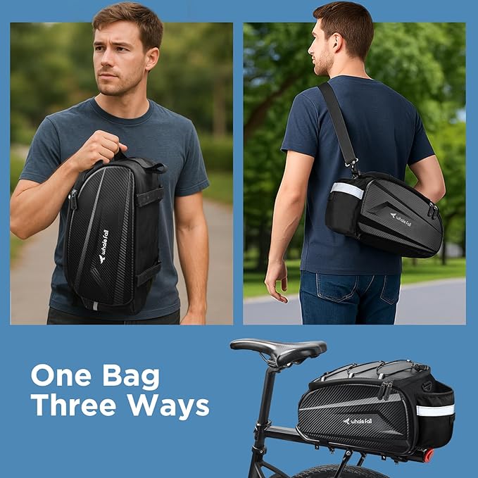 whale fall 10L Bike Rack Bag – Hard-Shell Waterproof Rear Trunk Pannier with Rain Cover, 4-Side Reflective Panels, Bike Accessories for Commuter, Road, Mountain, E-Bike