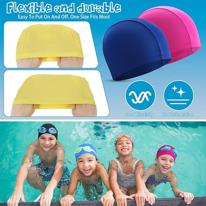 Bonuci 24 Pieces Cloth Elastic Swim Cap Bulk Comfortable Fabric Swimming Hat Elasticity Swimming Pool Cap Lightweight Bathing Caps for Women Men Kids Unisex, Not Waterproof