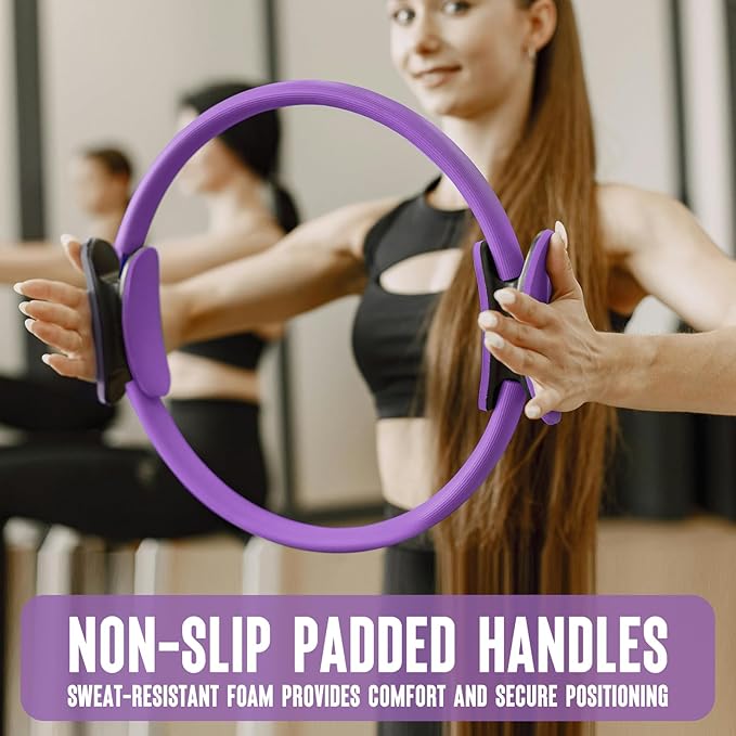 Pilates Ring Fitness Circle 14" Yoga Rings Magic Circle with Dual Padded Handles for Toning Arms, Thighs/Legs & Core，Home Exercise Equipment ﻿