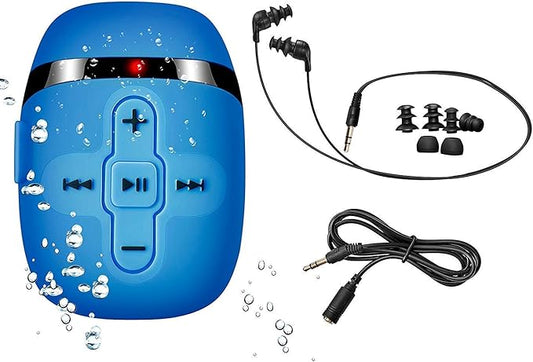 Waterproof MP3 Player for Swimming, Underwater Headphones with Short Cord, MP3 Waterproof Swimming Underwater 3 Meter, Shuffle Feature