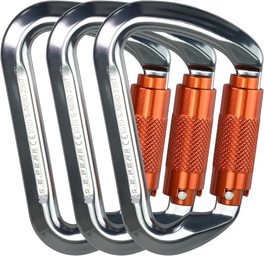 SEPEAK UIAA 30kN Climbing Carabiner Clips, Professional Heavy Duty Twist Locking Carabiners for Climbing,Mountaineering, Rappelling, Camping, Hiking, Swings, Large D Ring Hooks