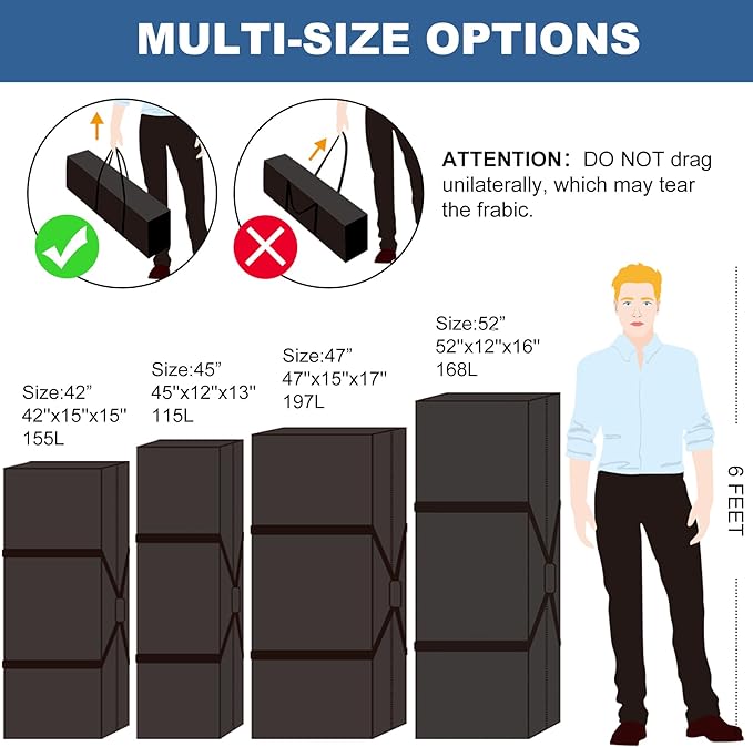 COOLBEBE 52" Sports Duffle Bag - 160L Extra Large Travel Duffel Luggage Bag with Upgrade 2-way Lockable Zippers, Sturdy & Water Resistant Long Duffle Bag for Camping Moving (Black 52inch)