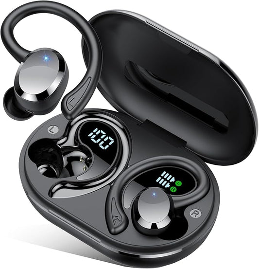 Wireless Earbuds, 2025 New Bluetooth 5.4 Headphones Sport Earphones with 68Hrs Playtime LED Display ENC Noise Cancelling Mic, IPX7 Waterproof Over Ear Ear Buds with Hook for Sports/Running