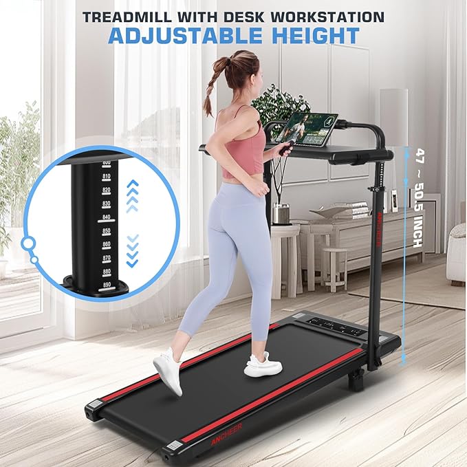 ANCHEER Walking Pad Treadmill with 12% Incline&Adjustable Height, 4 in 1 Under Desk Treadmills with Desk Workstation, Foldable Treadmill for Home 300lb,3 Type Control