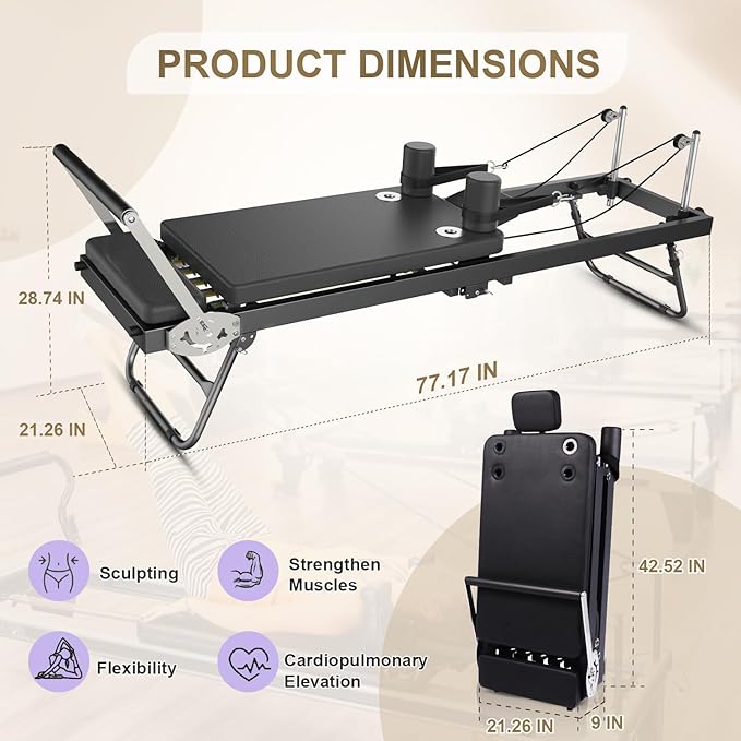 Pilates Reformer, Foldable Reformer Pilates Machine, Pilates Equipment for Home Women Use Gym Workout & Advanced and Beginners Users, Up to 400 lbs Weight Capacity Reformers