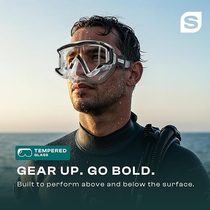 Pano 3 Scuba Diving Mask, Tempered Glass Snorkel Mask Three-Window Scuba Mask No-Leak Dive Mask Silicone Skirt Diving Mask for Snorkeling and Scuba Use