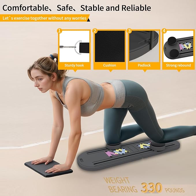 Pilates Reformer Board, 6 in 1 Portable & Foldable Pilates Reformer Set with Resistance Bands, Pilates Board for Home Workout, Multifunctional Abdominal Board