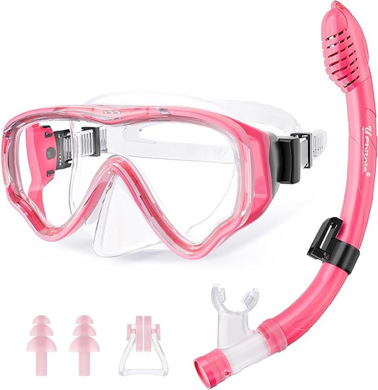 U PHITNIS Kids Snorkel Set for Age 4-14 - Dry Top Snorkeling Gear for Kids Junior & Youth - Childs Diving Mask with Big Eyes for Boys Girls - Anti-Fog Snorkeling Mask and Snorkel Set