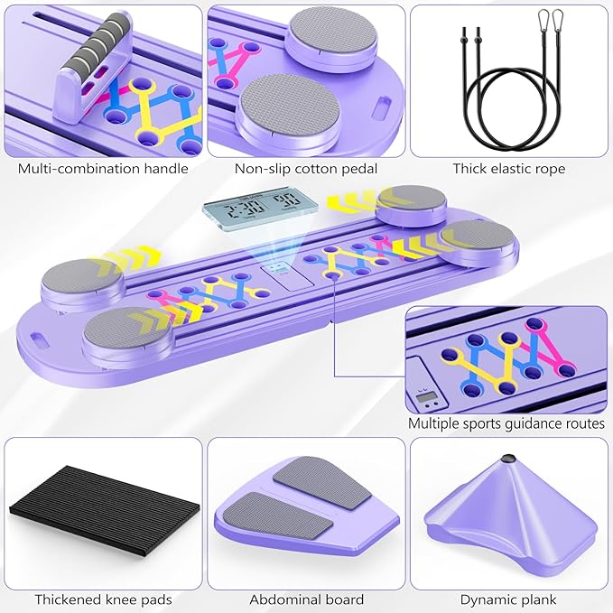 Pilates Board, Pilates Reformer Set, 7 in 1 Multifunctional Pilates Reformer Machine with Timer, Portable Foldable Pilates Board for Home Workout, Pilates Kit with Storage Bag