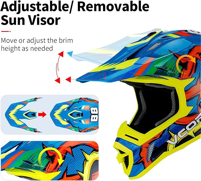 VCOROS H637 Adult Motocross Helmets ATV Dirtbike BMX MX Offroad Adventure UTV Helmets DOT Approved